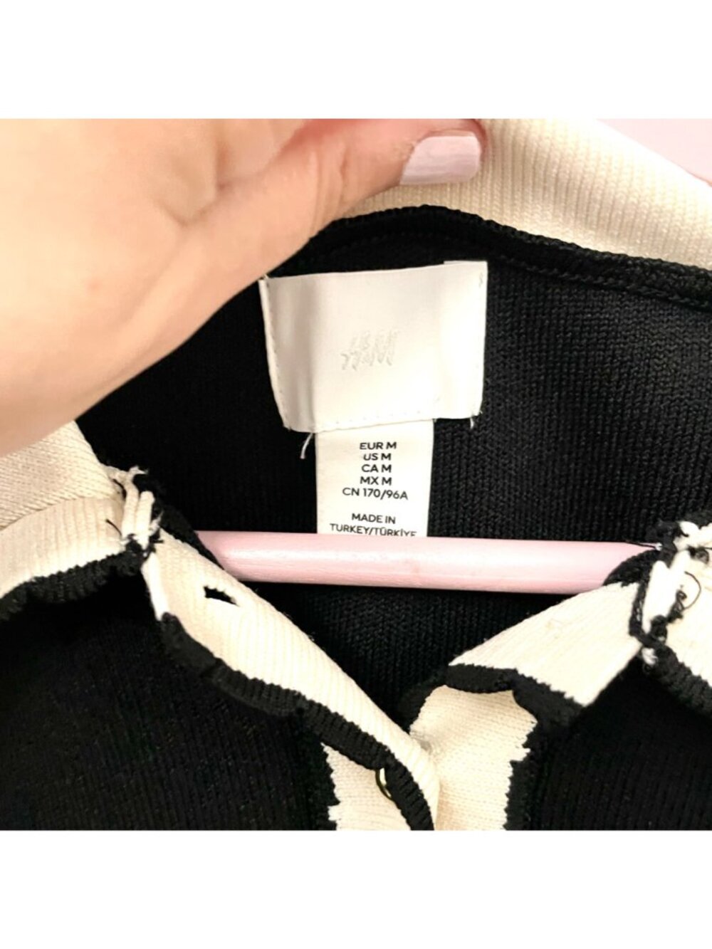 H&M Knitted Collared Dress Black White Long Sleeve Size M - Picture 3 of 6